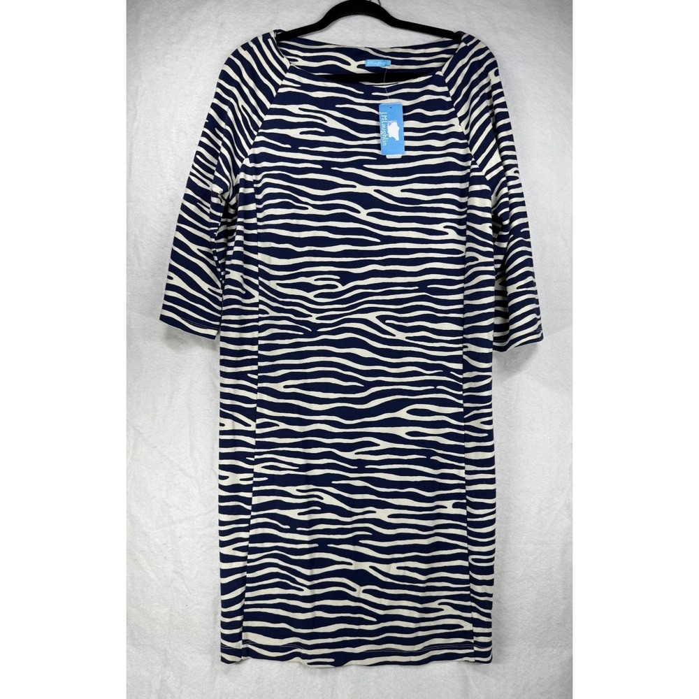 J. McLaughlin Catalina Knit Zebra Print Shift Dress Women's XL Blue 3/4 NWT